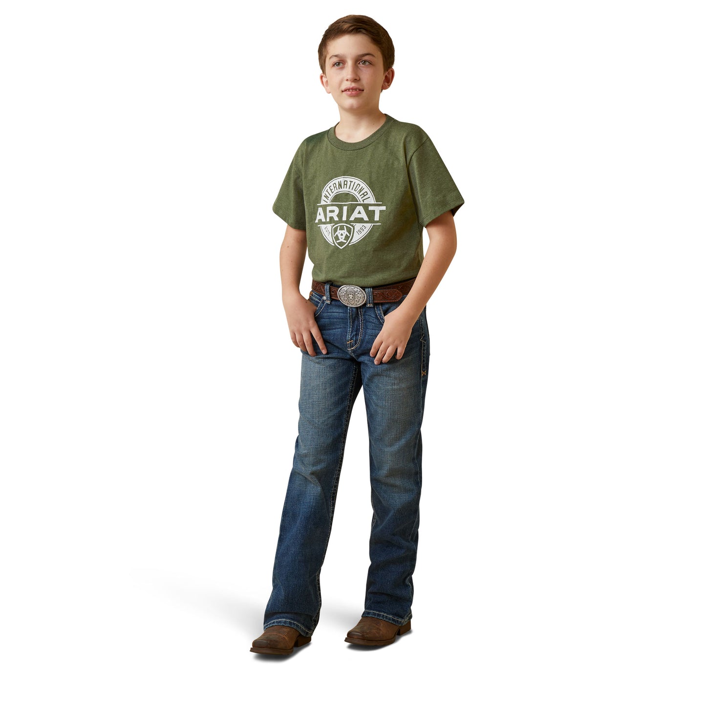 Load image into Gallery viewer, Ariat® Youth Boy&amp;#39;s B4 Relaxed Medium Wash Boot Cut Jeans 10043180
