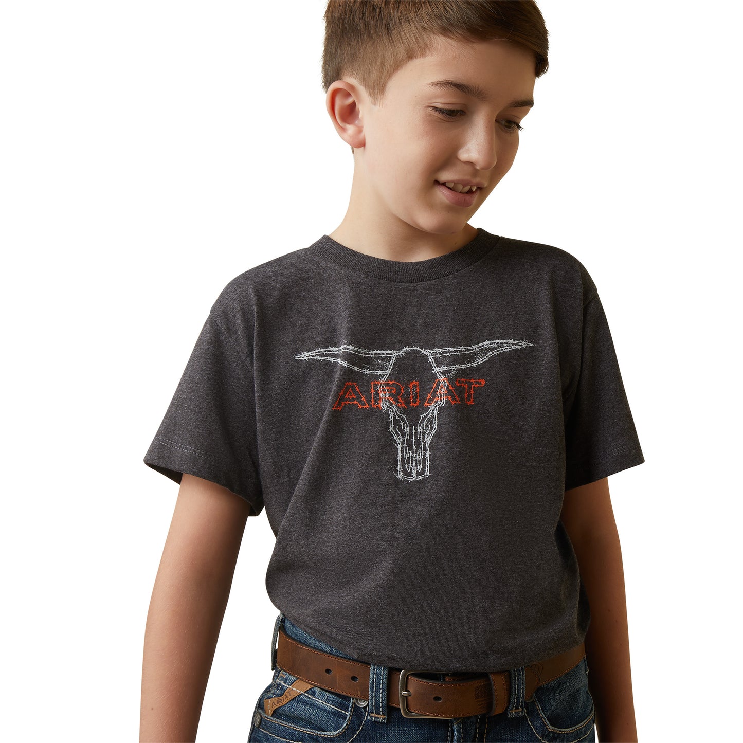 Ariat® Youth Boy's Barbed Wire Steer Charcoal Heather T-Shirt 10044750
