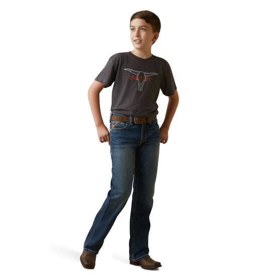 Ariat® Youth Boy's Barbed Wire Steer Charcoal Heather T-Shirt 10044750