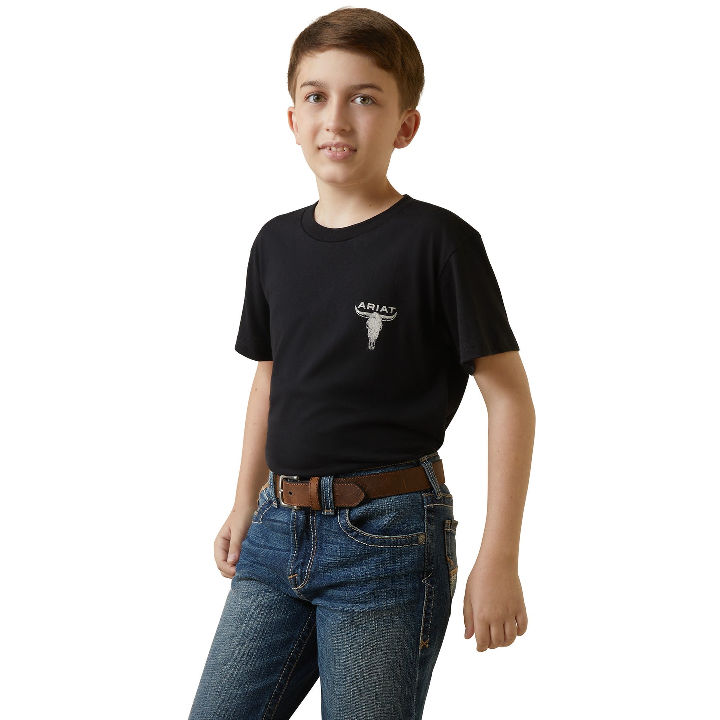 Ariat® Youth Boy's Steer Skull American Flag Black T-Shirt 10044753