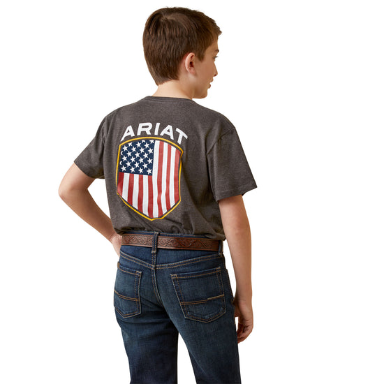 Load image into Gallery viewer, Ariat® Youth Boy&amp;#39;s Charcoal Heather Patriot Badge T-Shirt 10045315
