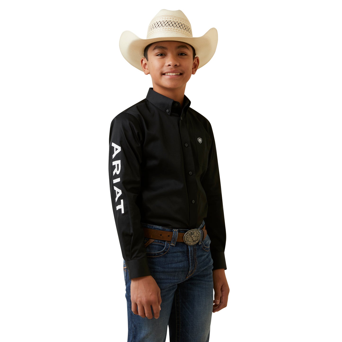 Ariat® Youth Boy's Team Logo Twill Classic Fit Black Shirt 10045426