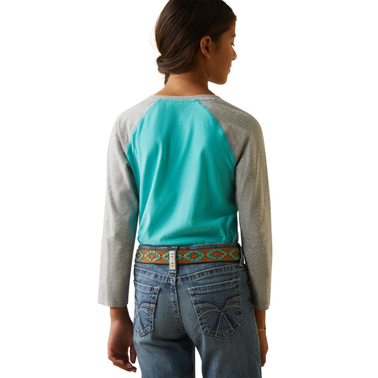 Ariat® Youth Girl's Serape Logo Blue & Grey Baseball T-Shirt 10043630