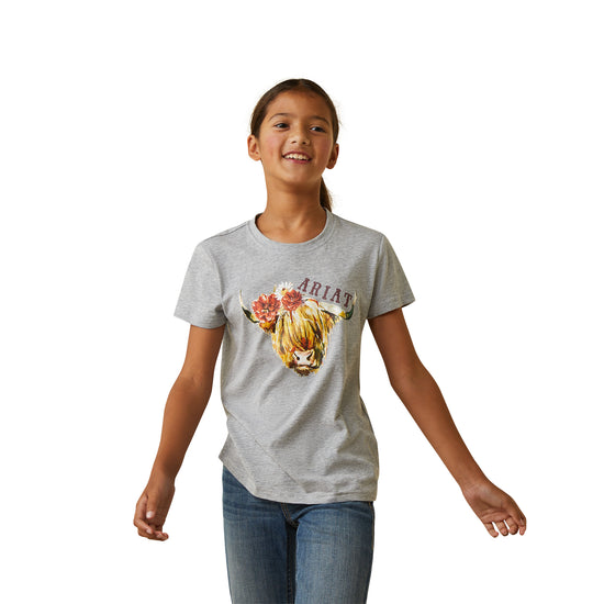 Ariat® Youth Girl's Highlander Rose Heather Grey Graphic T-Shirt 10043818