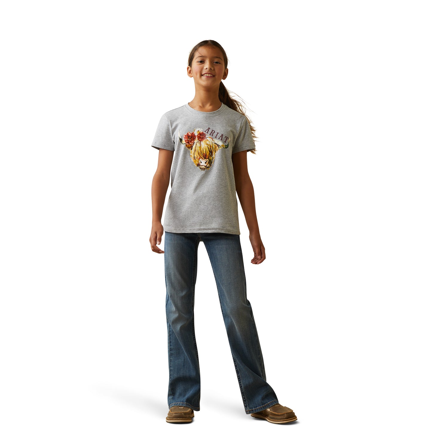 Ariat® Youth Girl's Highlander Rose Heather Grey Graphic T-Shirt 10043818