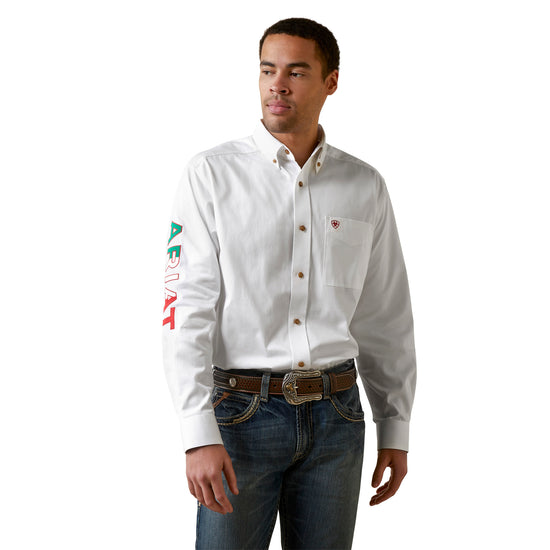 Ariat Men's Team Logo Mexico White Button Down Shirt 10040911