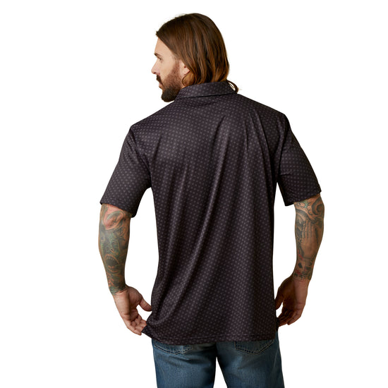 Ariat® Men's Bull Skull Print All Over Black Polo Shirt 10043336
