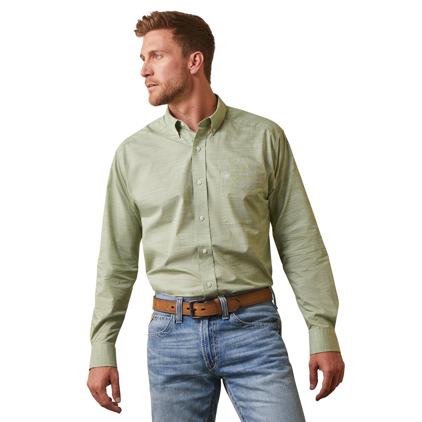 Ariat® Men's Classic Solid Slub Posh Olive Button Down Shirt 10043359
