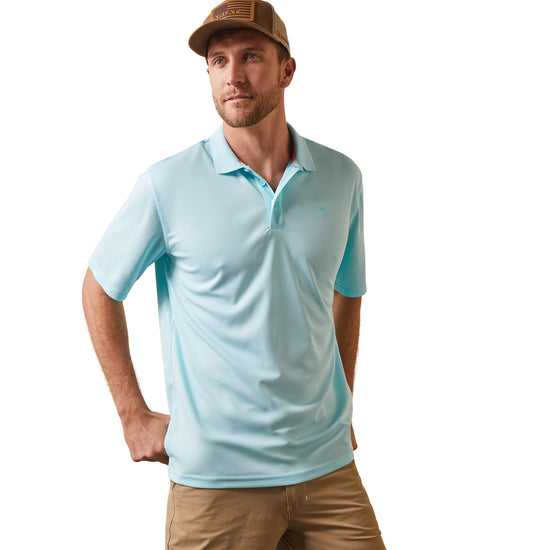 Load image into Gallery viewer, Ariat® Men&amp;#39;s AriatTEK Light Turquoise Short Sleeve Polo Shirt 10043505

