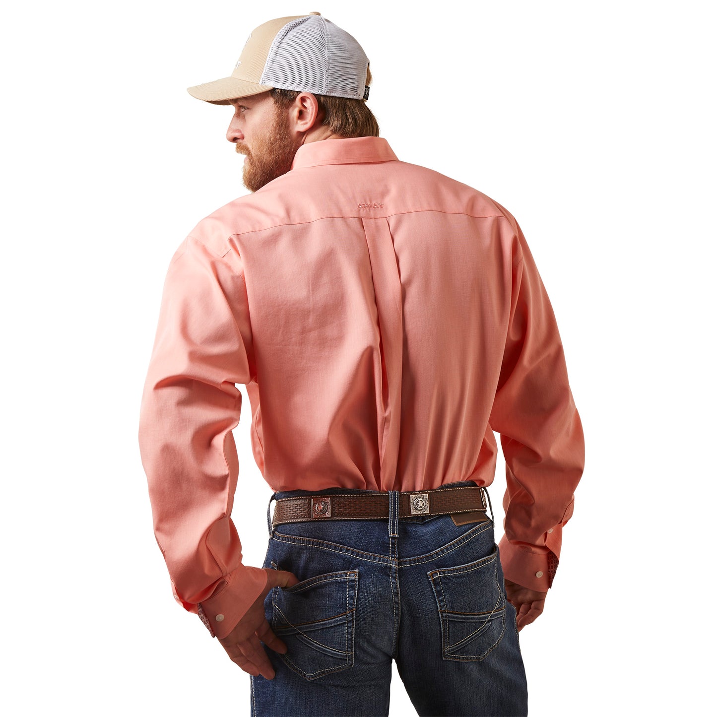 Ariat® Men's Wrinkle Free Solid Peach Pink Button Down Shirt 10043584