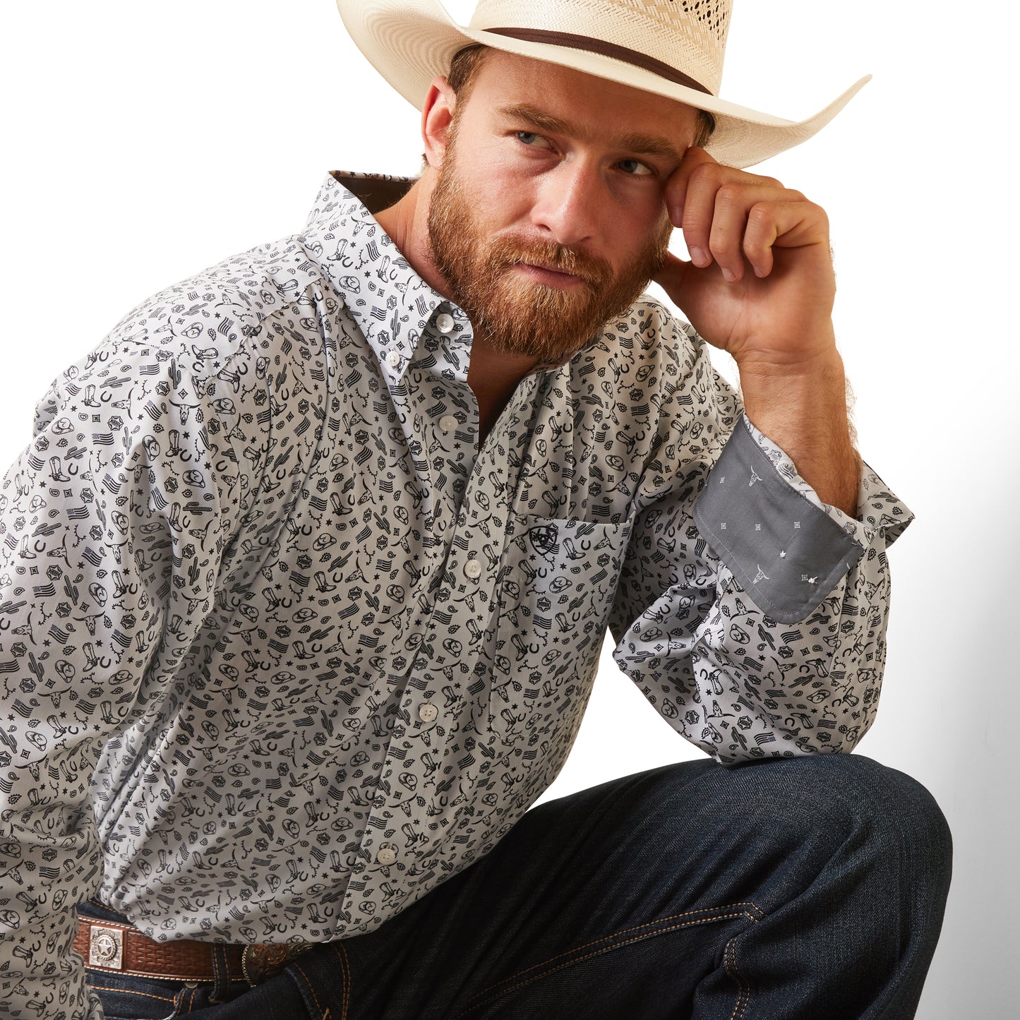 Ariat® Men's Wrinkle Free Fortune Grey Button Down Shirt 10043702