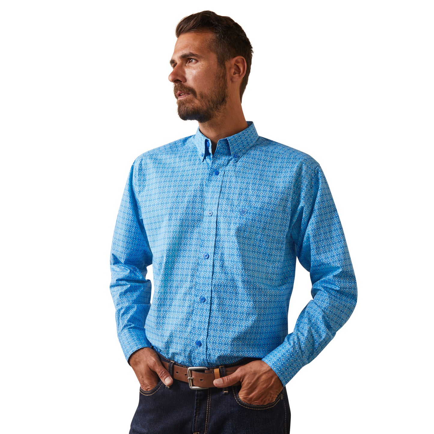 Ariat Men's Lake Blue Grotto Button Down Fitted Shirt 10043802