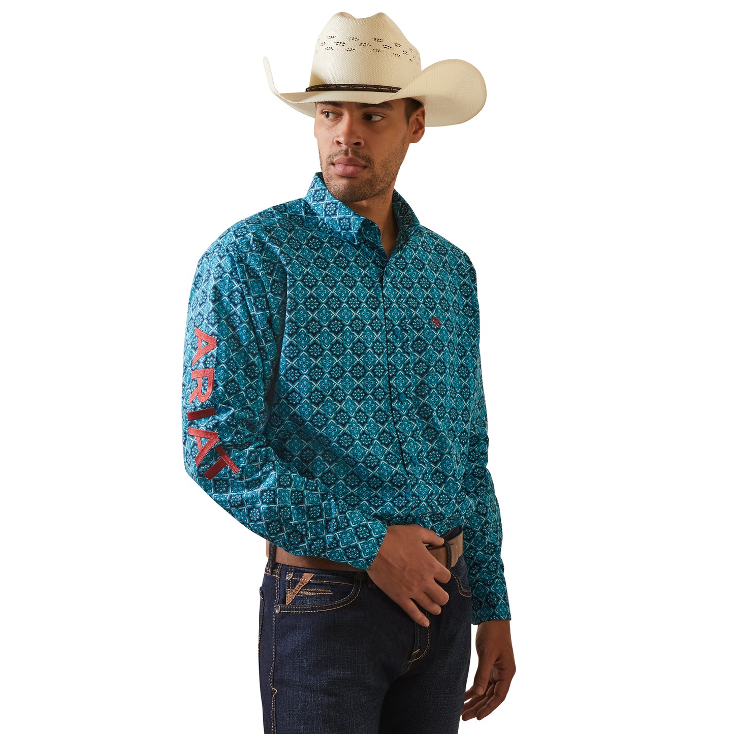 Ariat® Men's Team Solomon Blue Teal Button Down Shirt 10043853