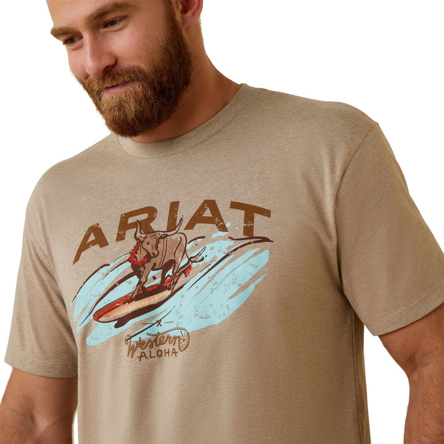 Load image into Gallery viewer, Ariat® Men&amp;#39;s Surf &amp;amp; Turf Western Aloha Oatmeal Heather Tee 10044012
