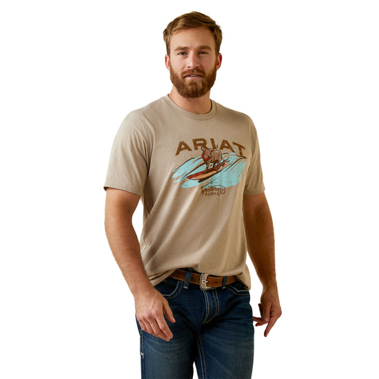 Load image into Gallery viewer, Ariat® Men&amp;#39;s Surf &amp;amp; Turf Western Aloha Oatmeal Heather Tee 10044012
