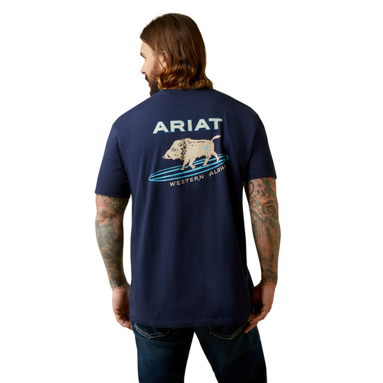 Load image into Gallery viewer, Ariat® Men&amp;#39;s Navy Surf Boar Western Aloha T-Shirt 10044014

