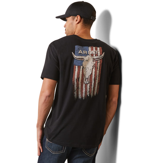 Ariat® Men's Steer Skull Flag Black Graphic T-Shirt 10044770