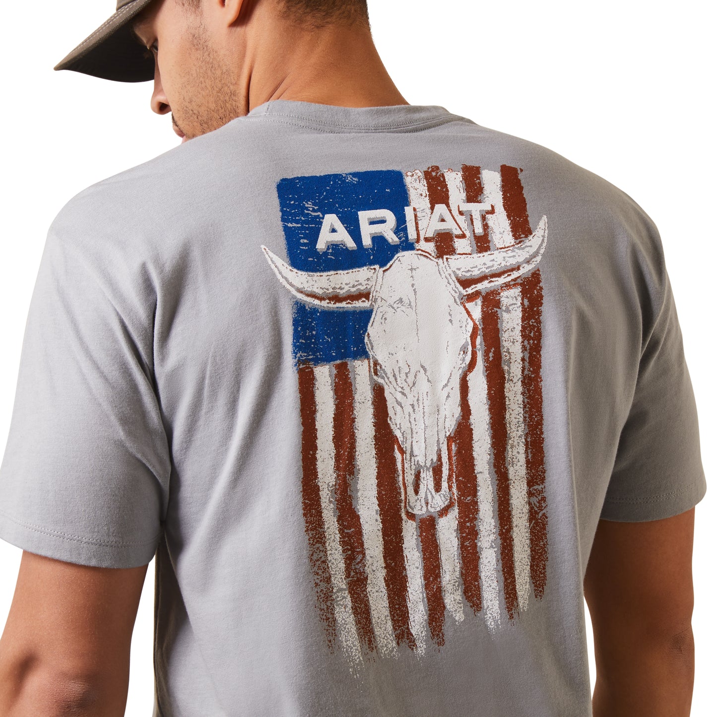 Ariat® Men's Steer Skull Flag Stone Grey Heather T-Shirt 10044771