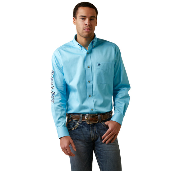 Ariat Men's Team Logo Twill Cenote Aqua Blue Button Down Shirt 10044940