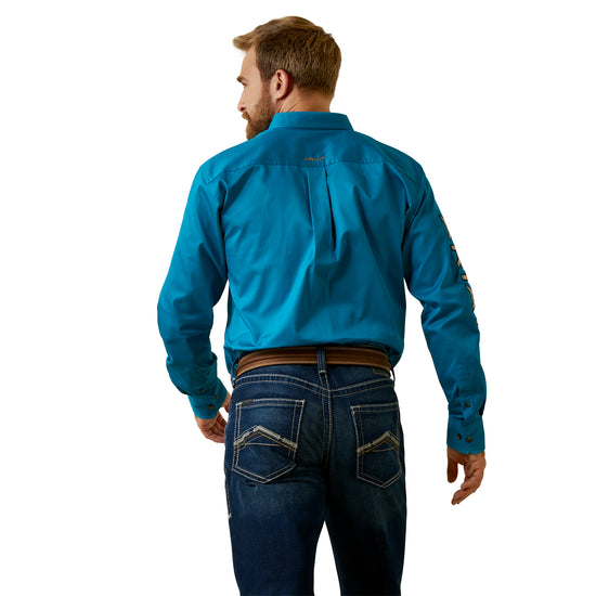 Load image into Gallery viewer, Ariat Men&amp;#39;s Team Logo Deep Turquoise Button Down Shirt 10045026

