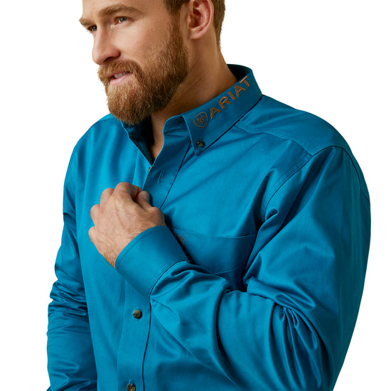 Load image into Gallery viewer, Ariat Men&amp;#39;s Team Logo Deep Turquoise Button Down Shirt 10045026
