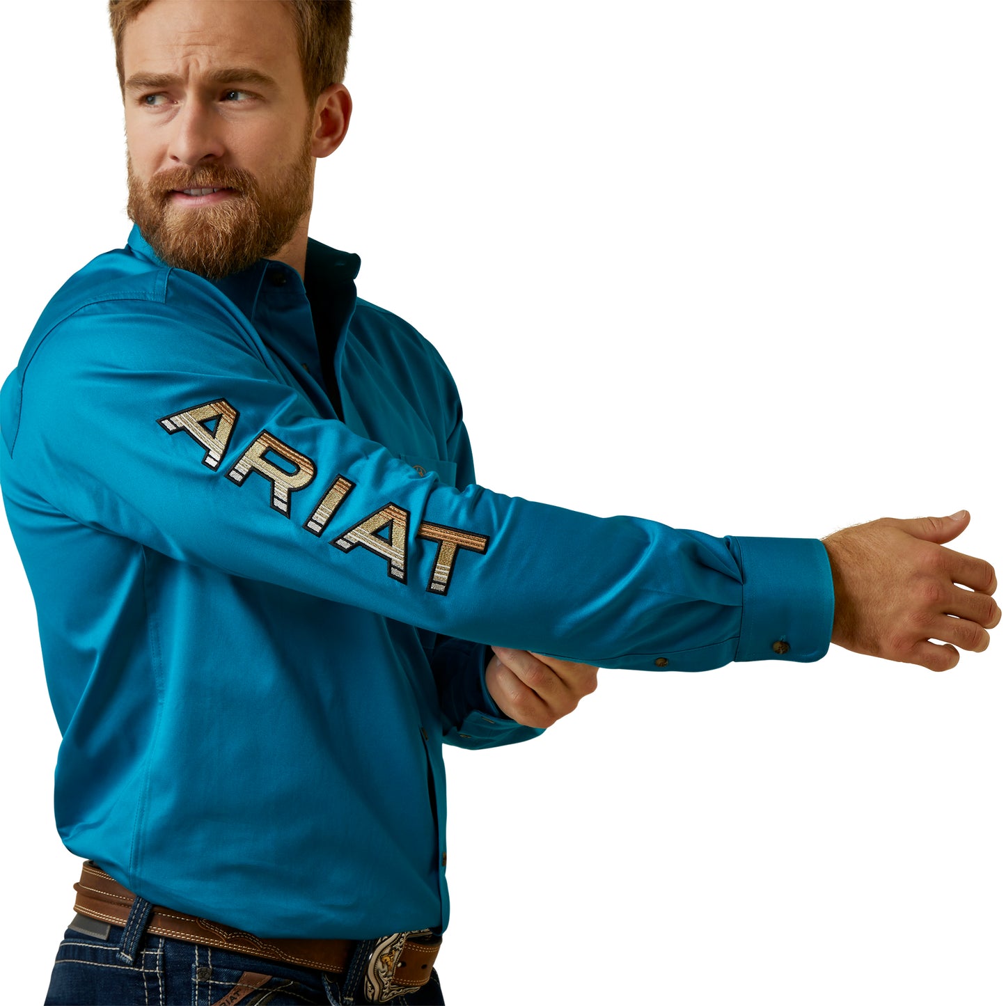 Ariat Men's Team Logo Deep Turquoise Button Down Shirt 10045026