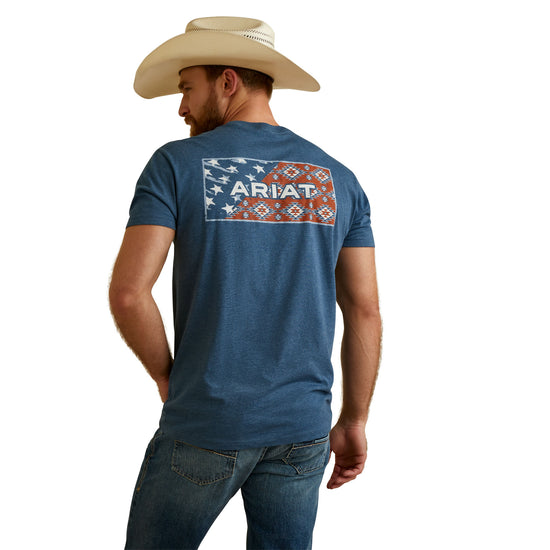 Load image into Gallery viewer, Ariat® Men&amp;#39;s Stars Southwest Sailor Heather Blue T-Shirt 10045274
