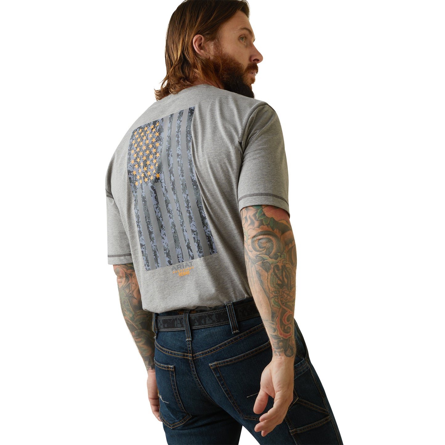Load image into Gallery viewer, Ariat® Men&amp;#39;s Rebar Workman Reflective Flag Heather Grey T-Shirt 10043324
