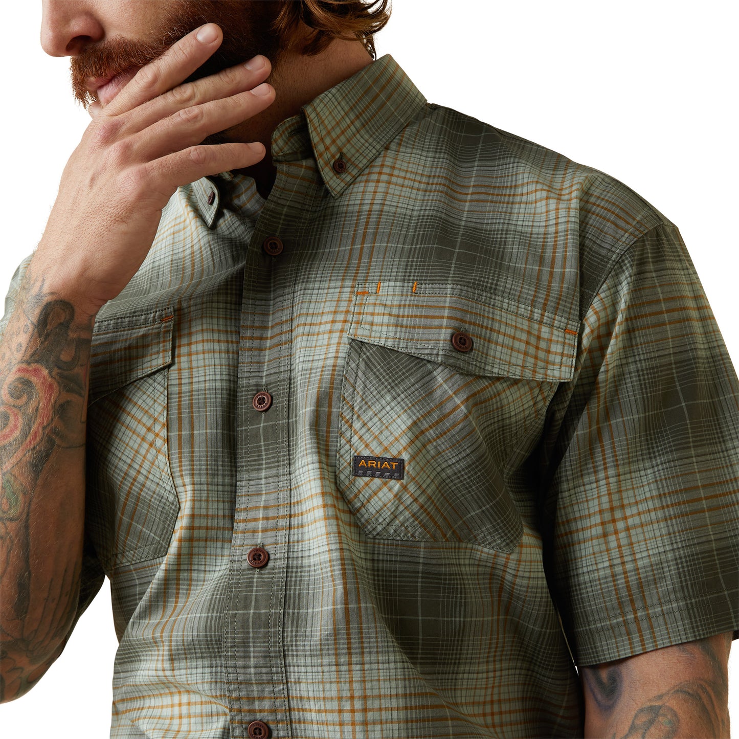 Ariat® Men's Rebar Made Tough DuraStretch™ Green Plaid Shirt 10043490