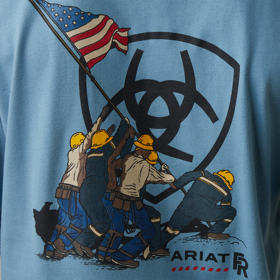 Load image into Gallery viewer, Ariat® Men&amp;#39;s FR &amp;quot;Raising The Flag&amp;quot; Graphic Steel Blue Work Shirt 10043778
