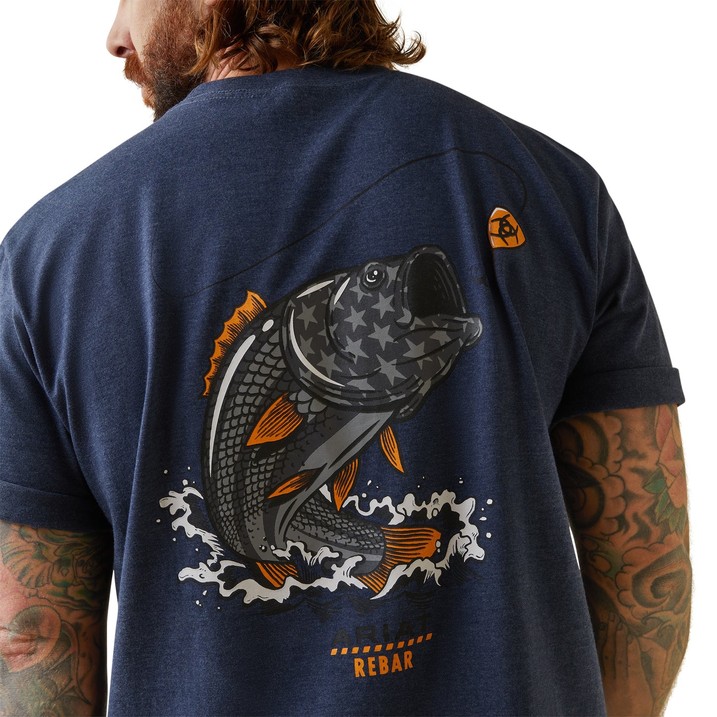 Ariat® Men's Rebar Cotton Strong American Bass Navy Heather T-Shirt 10043831