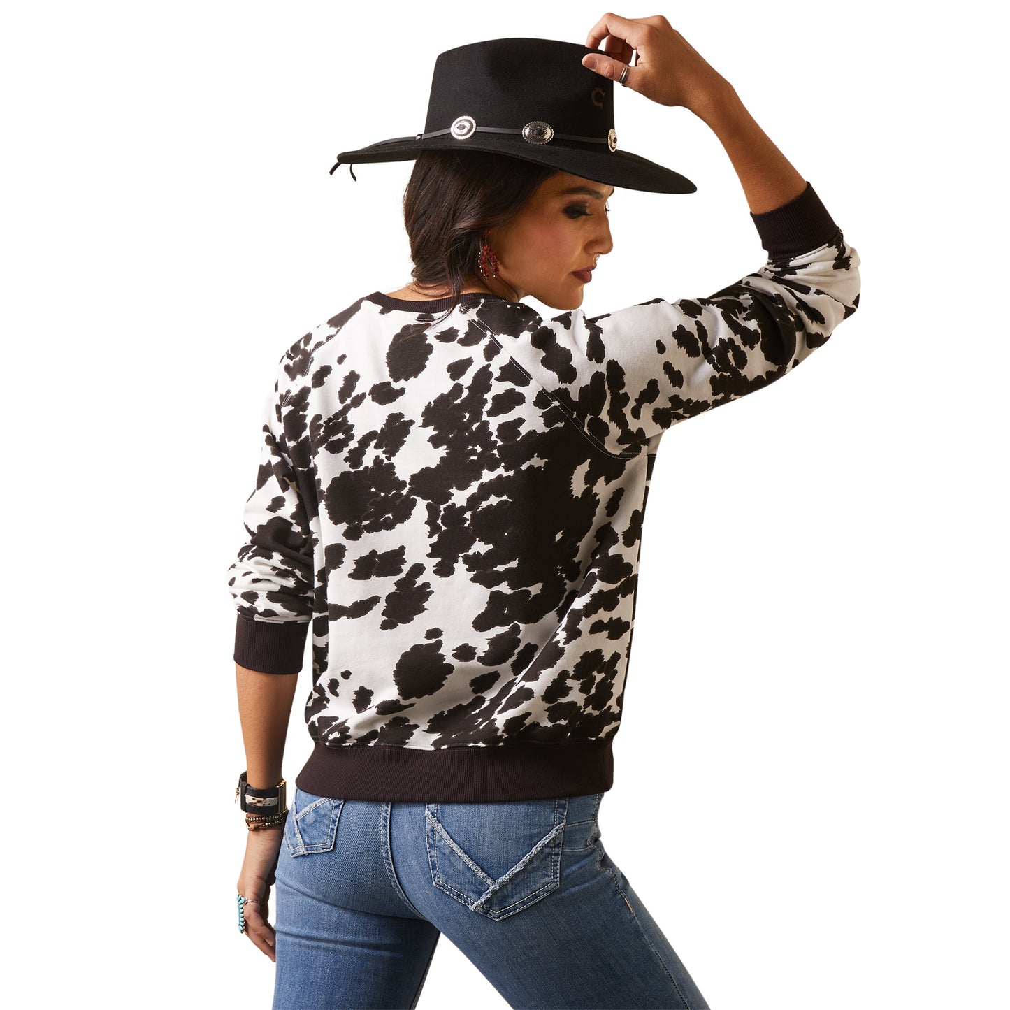 Ariat® Ladies R.E.A.L Holstein Cow Print Crew Sweatshirt 10043681