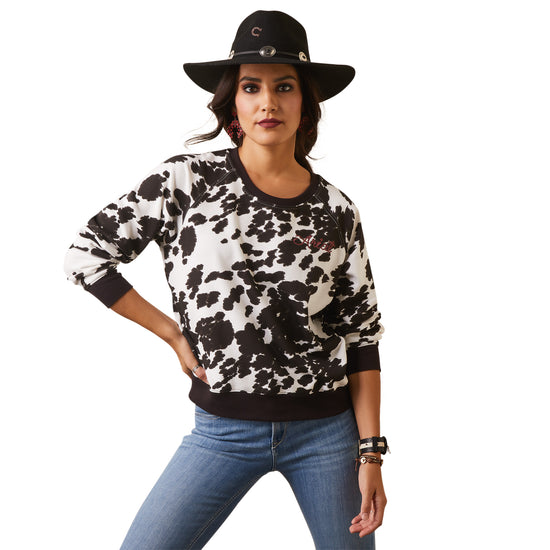 Ariat® Ladies R.E.A.L Holstein Cow Print Crew Sweatshirt 10043681