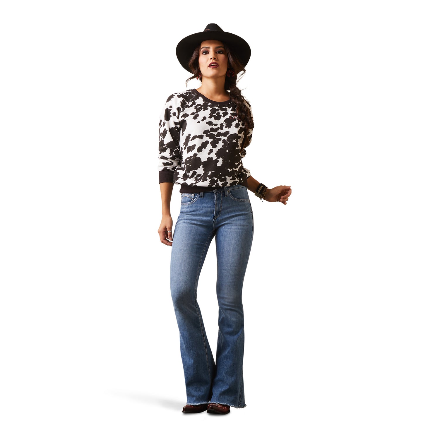 Load image into Gallery viewer, Ariat® Ladies R.E.A.L Holstein Cow Print Crew Sweatshirt 10043681
