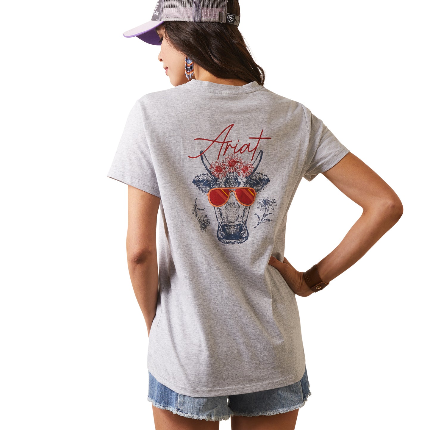 Ariat® Ladies R.E.A.L.™ Cool Cow Light Heather Grey T-Shirt 10043811