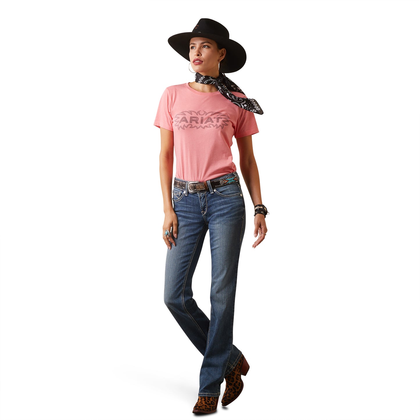 Load image into Gallery viewer, Ariat Ladies Stitch Logo Graphic Coral Heather T-Shirt 10044604
