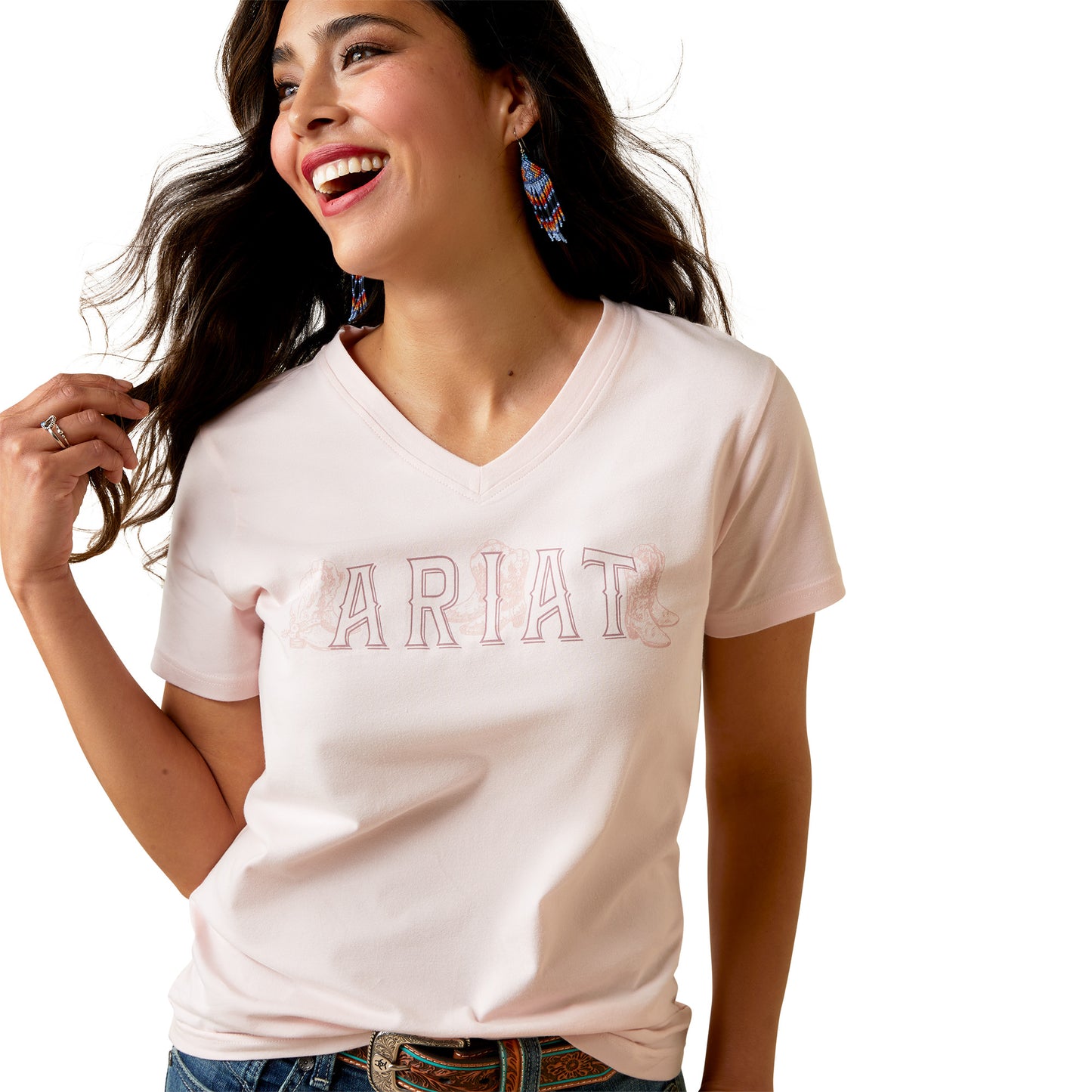 Ariat Ladies Boot Outline Chalk Pink T-shirt 10045087