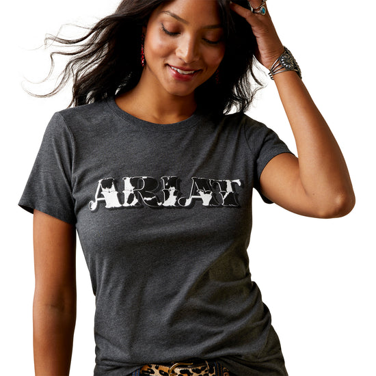 Ariat® Ladies Cow Print Logo Charcoal Heather T-Shirt 10045467