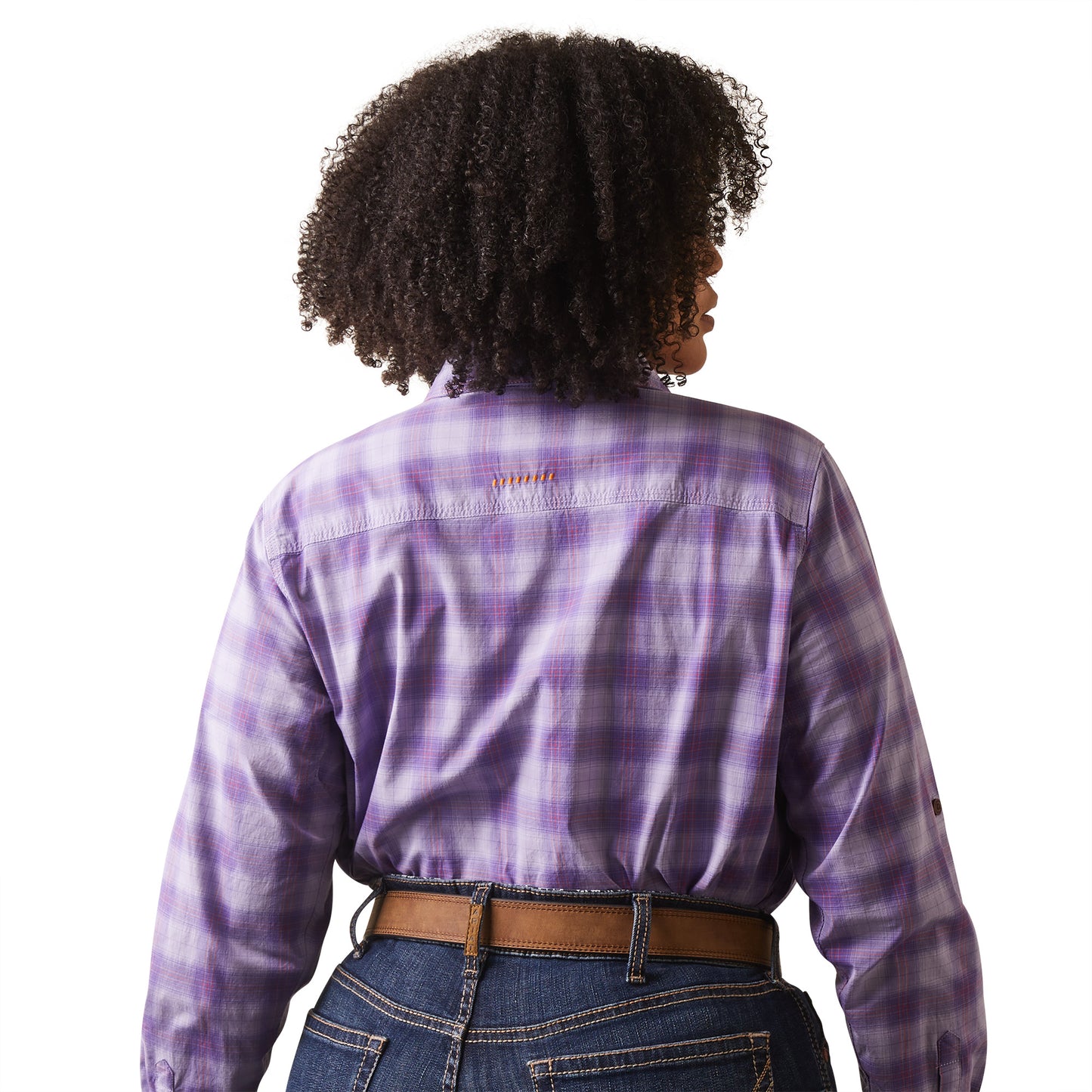 Load image into Gallery viewer, Ariat® Ladies Rebar Made Tough DuraStretch Lavender Plaid Top 10044348
