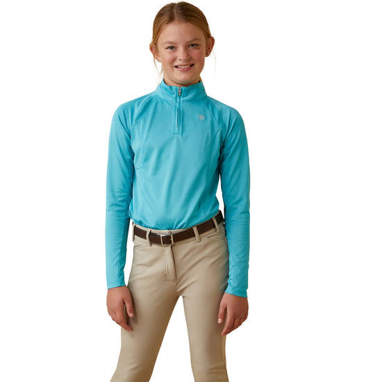 Load image into Gallery viewer, Ariat® Youth Girls Sunstopper 2.0 Maui Blue 1/4 Zip Baselayer 10043604
