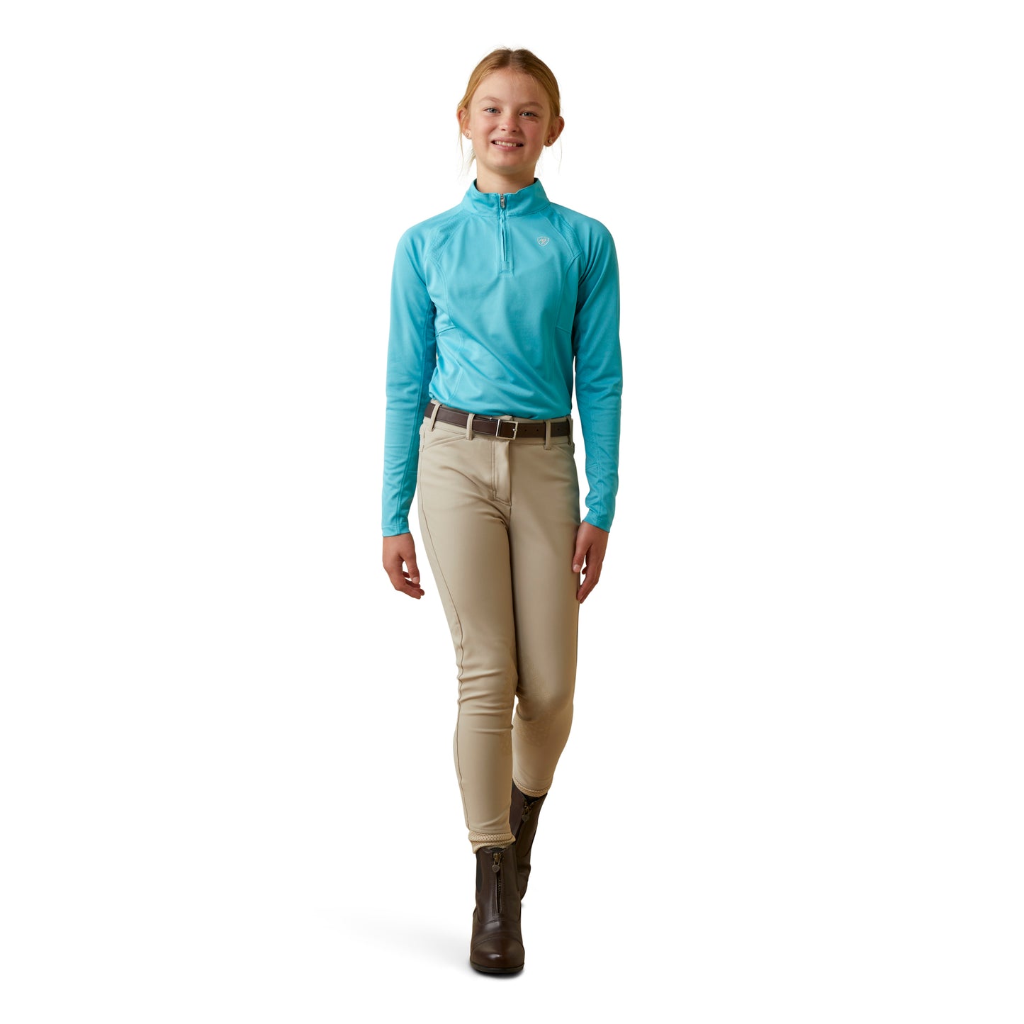 Load image into Gallery viewer, Ariat® Youth Girls Sunstopper 2.0 Maui Blue 1/4 Zip Baselayer 10043604

