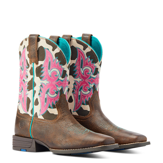 Ariat Youth Girl's Lonestar Rowdy Rust & Cow Print Brown Boots 10044405