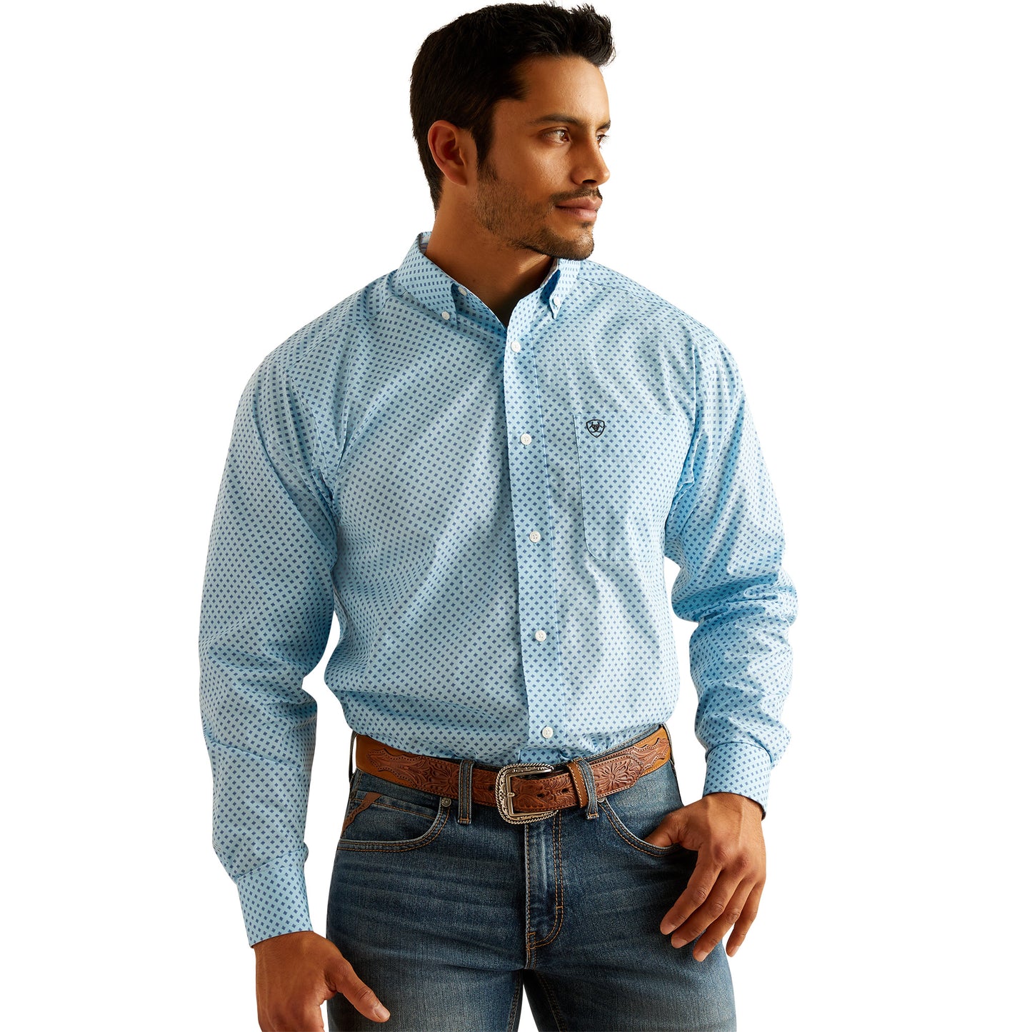 Ariat Men's Wrinkle Free Ricky Sky Blue Classic Fit Shirt 10048367