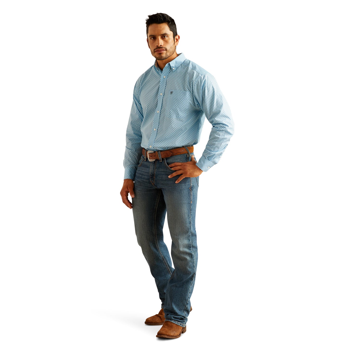 Ariat Men's Wrinkle Free Ricky Sky Blue Classic Fit Shirt 10048367