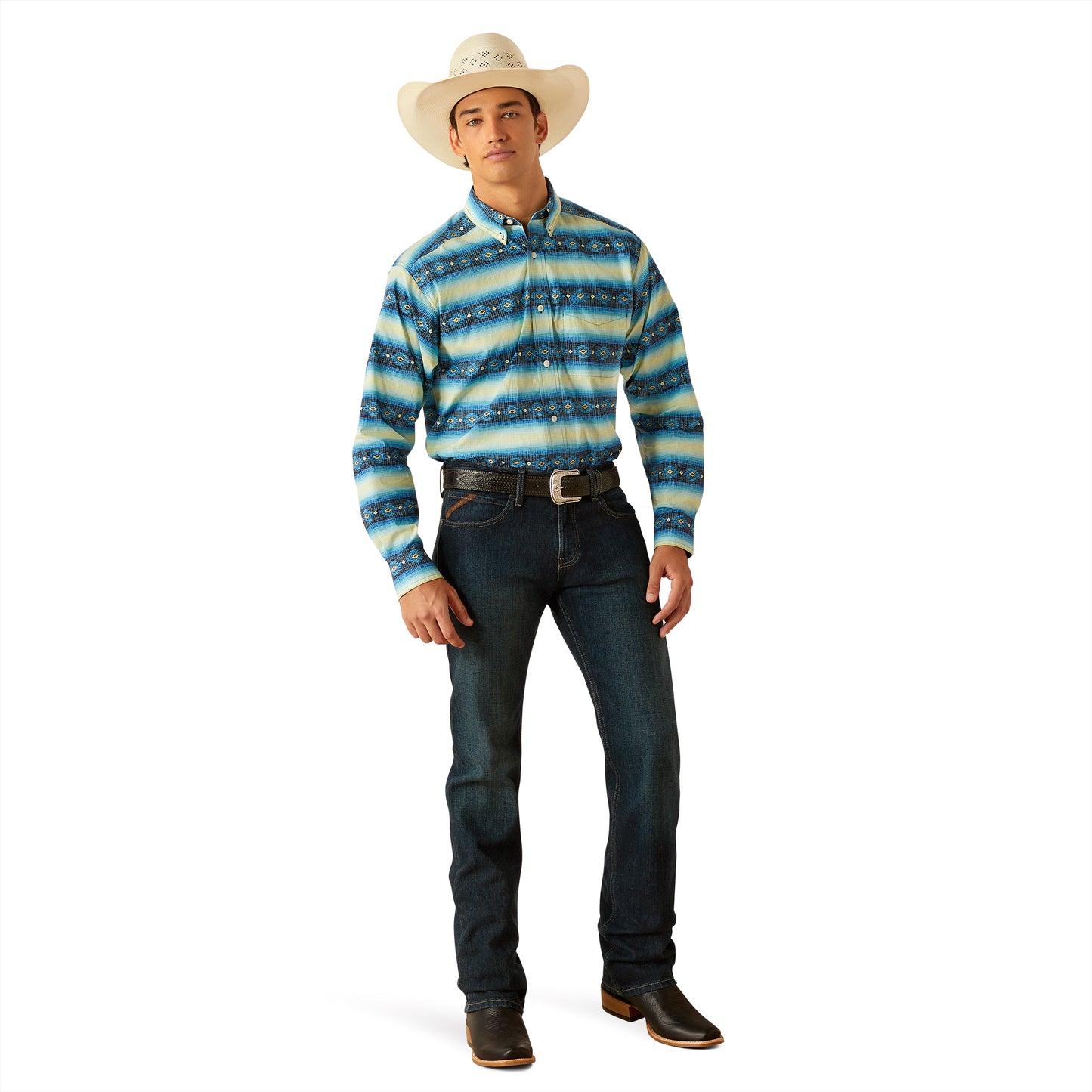 Ariat Men's Penn Blue Aztec Stripe Print Classic Fit Shirt 10048383