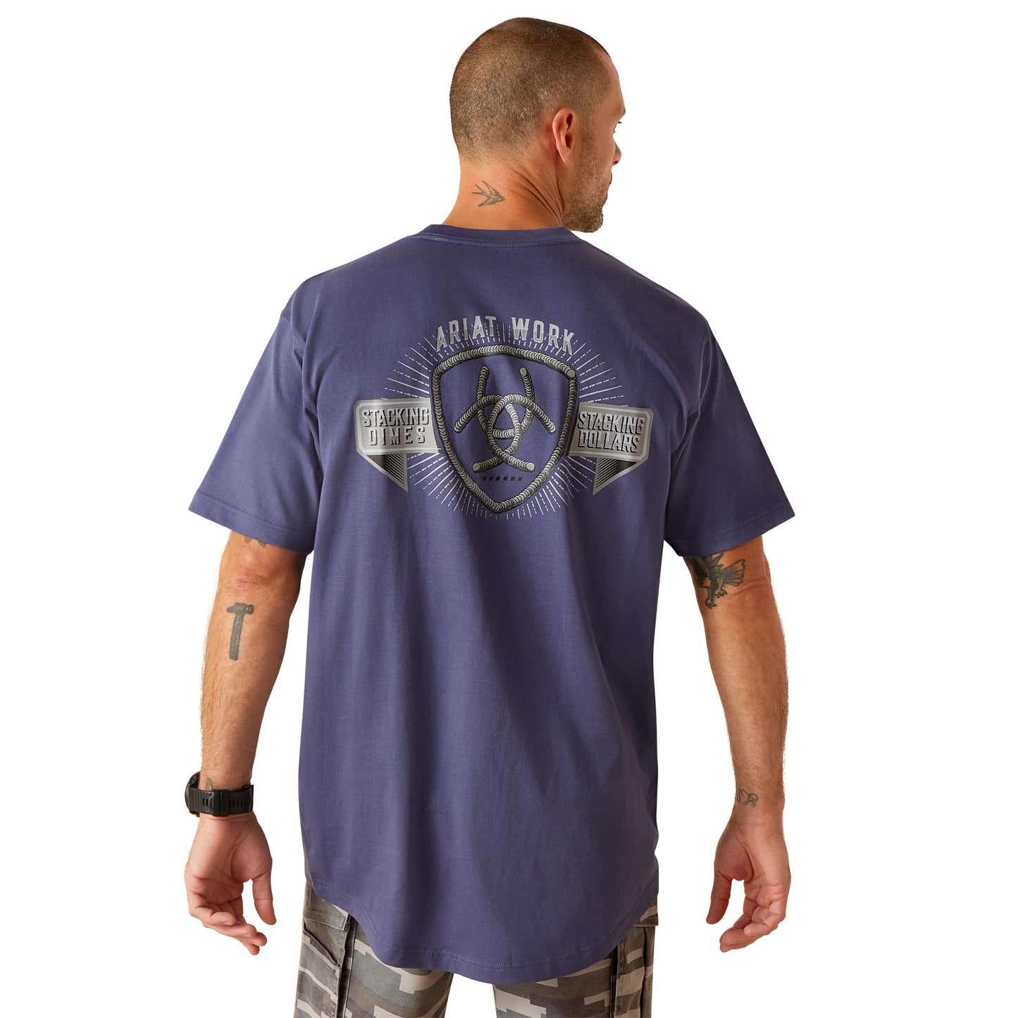 Ariat Men's Rebar Cotton Strong Stacking Dimes Blue Indigo T-Shirt 10048981