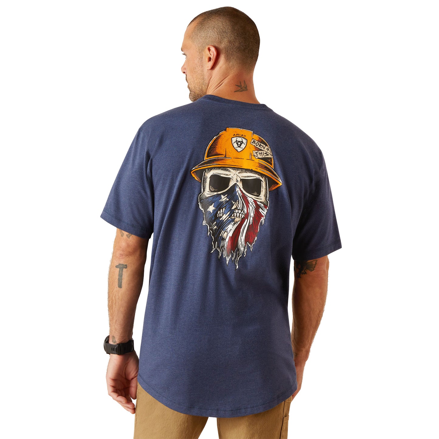 Ariat Men's Rebar Workman Born For This Navy Heather USA T-Shirt 10050813