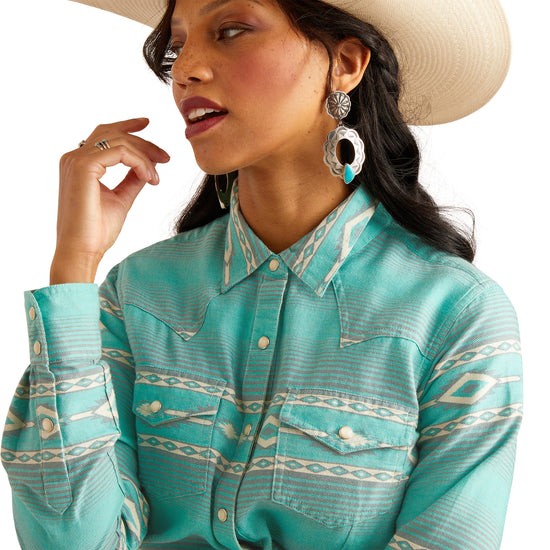Ariat Ladies Jadeite Jade Blue Western Button Down Shirt 10048700