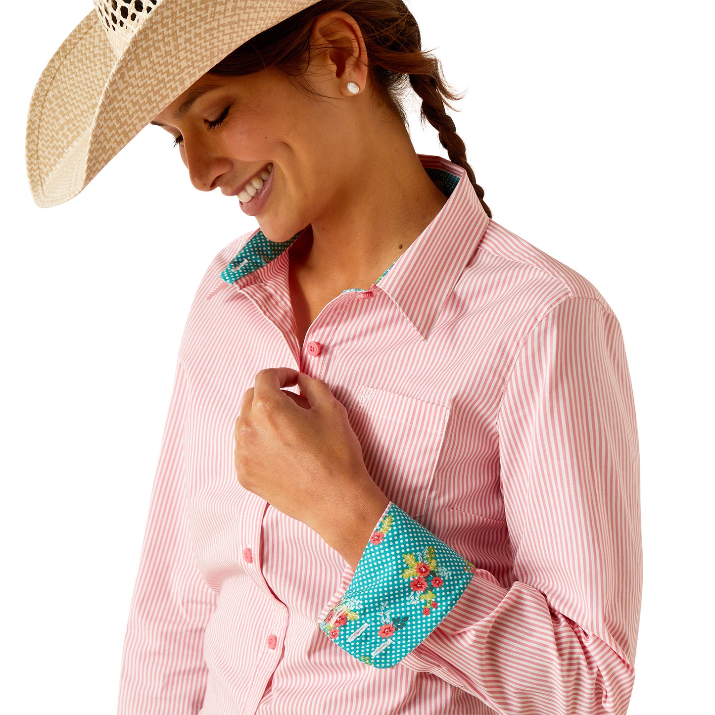 Ariat Ladies Kirby Stretch Camellia Rose Stripe Button Down Shirt 10048884