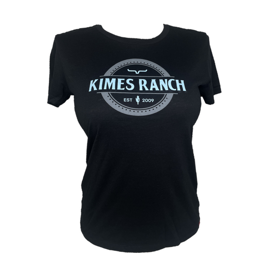 Kimes Ranch® Ladies Logo Signage Blue & Black Graphic T-Shirt SIG-BLK